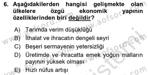 Gelişmekte Olan Ülkelerde Siyaset Dersi 2025 - 2026 Yılı (Final) Dönem Sonu Sınav Soruları 6. Soru