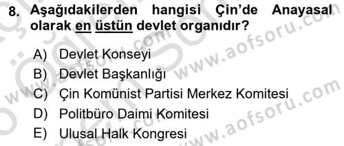 Gelişmekte Olan Ülkelerde Siyaset Dersi 2025 - 2026 Yılı (Final) Dönem Sonu Sınav Soruları 8. Soru