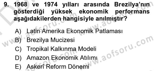 Gelişmekte Olan Ülkelerde Siyaset Dersi 2025 - 2026 Yılı (Final) Dönem Sonu Sınav Soruları 9. Soru