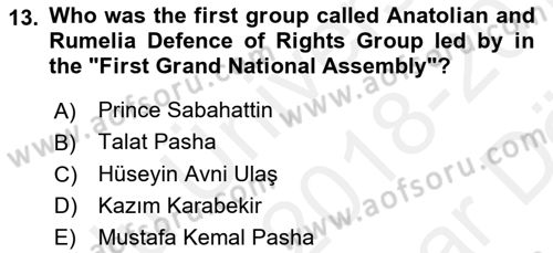 Turkish Politics Dersi 2018 - 2019 Yılı (Vize) Ara Sınav Soruları 13. Soru
