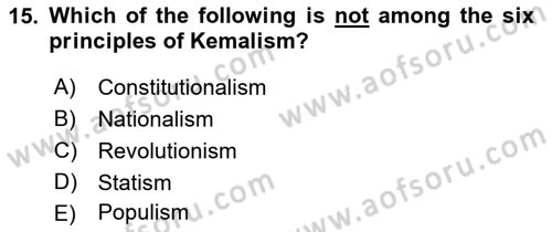 Turkish Politics Dersi 2018 - 2019 Yılı (Vize) Ara Sınav Soruları 15. Soru