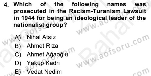 Turkish Politics Dersi 2018 - 2019 Yılı (Vize) Ara Sınav Soruları 4. Soru