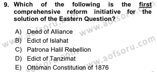 Turkish Politics Dersi 2018 - 2019 Yılı (Vize) Ara Sınav Soruları 9. Soru