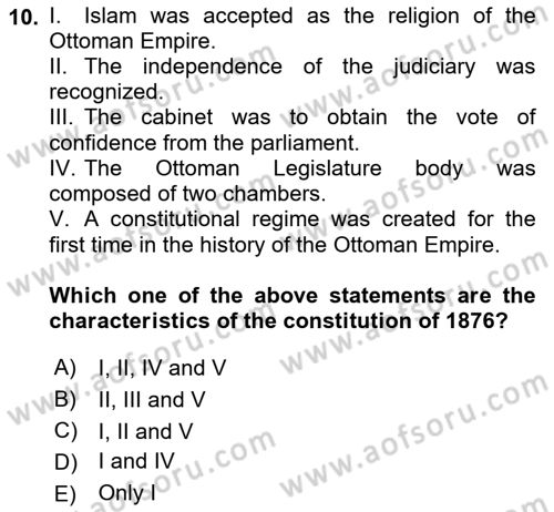 Turkish Politics Dersi 2018 - 2019 Yılı (Final) Dönem Sonu Sınav Soruları 10. Soru