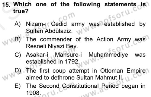 Turkish Politics Dersi 2018 - 2019 Yılı (Final) Dönem Sonu Sınav Soruları 15. Soru