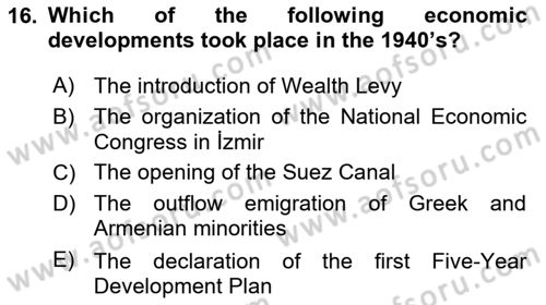 Turkish Politics Dersi 2018 - 2019 Yılı (Final) Dönem Sonu Sınav Soruları 16. Soru