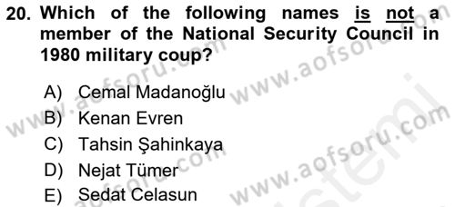 Turkish Politics Dersi 2018 - 2019 Yılı (Final) Dönem Sonu Sınav Soruları 20. Soru