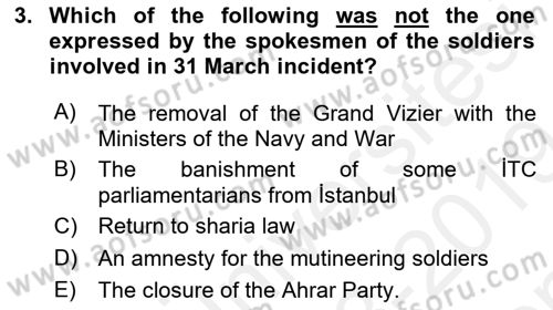 Turkish Politics Dersi 2018 - 2019 Yılı (Final) Dönem Sonu Sınav Soruları 3. Soru