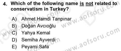 Turkish Politics Dersi 2018 - 2019 Yılı (Final) Dönem Sonu Sınav Soruları 4. Soru
