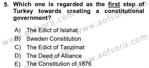 Turkish Politics Dersi 2018 - 2019 Yılı (Final) Dönem Sonu Sınav Soruları 5. Soru