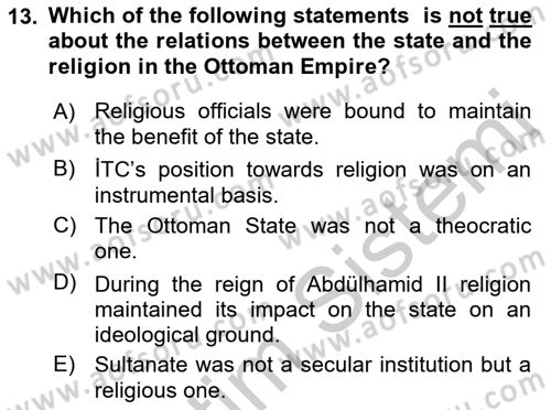 Turkish Politics Dersi 2018 - 2019 Yılı Yaz Okulu Sınav Soruları 13. Soru