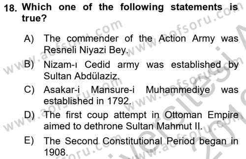 Turkish Politics Dersi 2018 - 2019 Yılı Yaz Okulu Sınav Soruları 18. Soru