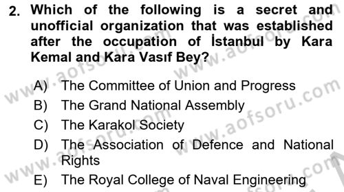 Turkish Politics Dersi 2018 - 2019 Yılı Yaz Okulu Sınav Soruları 2. Soru