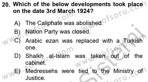 Turkish Politics Dersi 2018 - 2019 Yılı Yaz Okulu Sınav Soruları 20. Soru