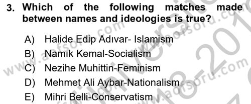 Turkish Politics Dersi 2018 - 2019 Yılı Yaz Okulu Sınav Soruları 3. Soru