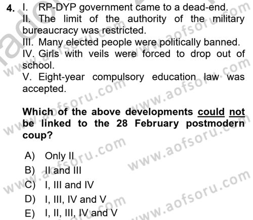 Turkish Politics Dersi 2018 - 2019 Yılı Yaz Okulu Sınav Soruları 4. Soru