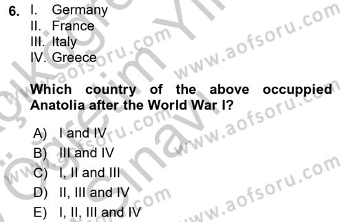 Turkish Politics Dersi 2018 - 2019 Yılı Yaz Okulu Sınav Soruları 6. Soru