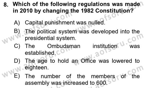Turkish Politics Dersi 2018 - 2019 Yılı Yaz Okulu Sınav Soruları 8. Soru