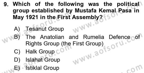 Turkish Politics Dersi 2018 - 2019 Yılı Yaz Okulu Sınav Soruları 9. Soru