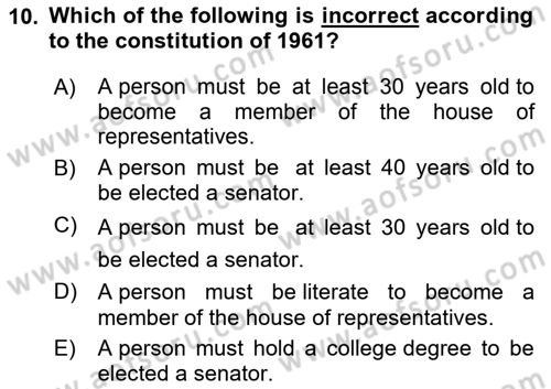 Turkish Politics Dersi 2020 - 2021 Yılı Yaz Okulu Sınav Soruları 10. Soru