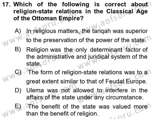 Turkish Politics Dersi 2020 - 2021 Yılı Yaz Okulu Sınav Soruları 17. Soru