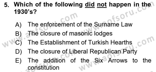 Turkish Politics Dersi 2020 - 2021 Yılı Yaz Okulu Sınav Soruları 5. Soru