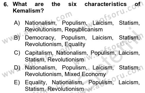 Turkish Politics Dersi 2020 - 2021 Yılı Yaz Okulu Sınav Soruları 6. Soru