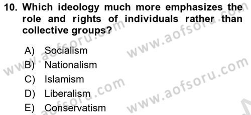 Turkish Politics Dersi 2021 - 2022 Yılı (Vize) Ara Sınav Soruları 10. Soru