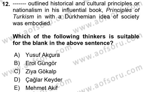 Turkish Politics Dersi 2021 - 2022 Yılı (Vize) Ara Sınav Soruları 12. Soru