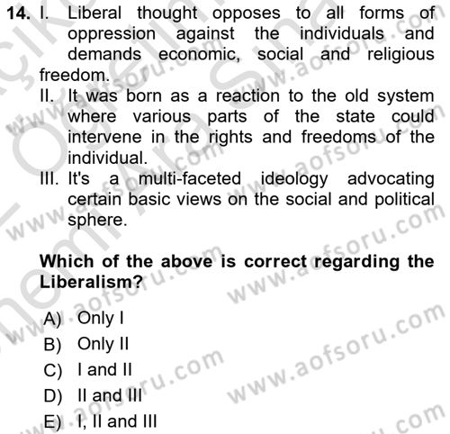 Turkish Politics Dersi 2021 - 2022 Yılı (Vize) Ara Sınav Soruları 14. Soru
