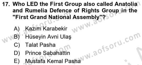 Turkish Politics Dersi 2021 - 2022 Yılı (Vize) Ara Sınav Soruları 17. Soru