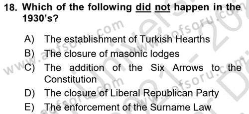 Turkish Politics Dersi 2021 - 2022 Yılı (Vize) Ara Sınav Soruları 18. Soru
