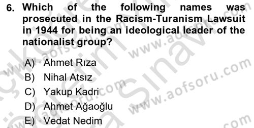 Turkish Politics Dersi 2021 - 2022 Yılı (Vize) Ara Sınav Soruları 6. Soru