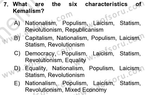 Turkish Politics Dersi 2021 - 2022 Yılı (Vize) Ara Sınav Soruları 7. Soru