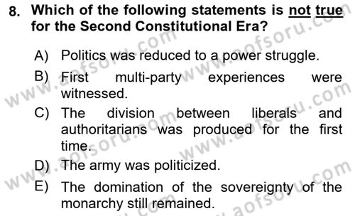 Turkish Politics Dersi 2021 - 2022 Yılı (Vize) Ara Sınav Soruları 8. Soru