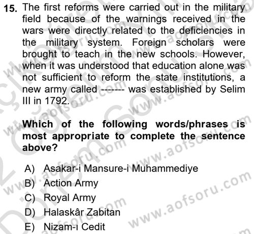 Turkish Politics Dersi 2021 - 2022 Yılı (Final) Dönem Sonu Sınavı 15. Soru