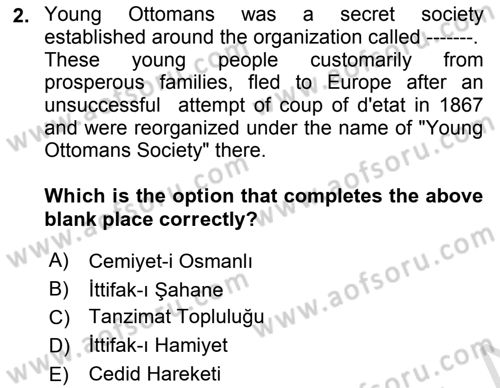 Turkish Politics Dersi 2021 - 2022 Yılı (Final) Dönem Sonu Sınavı 2. Soru