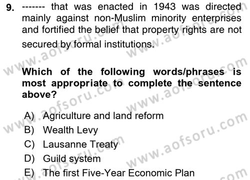 Turkish Politics Dersi 2021 - 2022 Yılı (Final) Dönem Sonu Sınavı 9. Soru