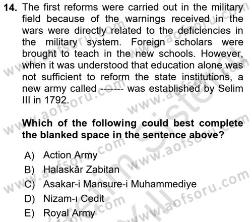 Turkish Politics Dersi 2021 - 2022 Yılı Yaz Okulu Sınav Soruları 14. Soru