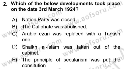 Turkish Politics Dersi 2021 - 2022 Yılı Yaz Okulu Sınav Soruları 2. Soru