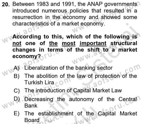 Turkish Politics Dersi 2021 - 2022 Yılı Yaz Okulu Sınav Soruları 20. Soru