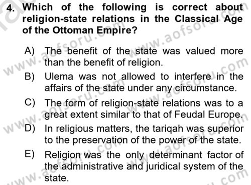 Turkish Politics Dersi 2021 - 2022 Yılı Yaz Okulu Sınav Soruları 4. Soru
