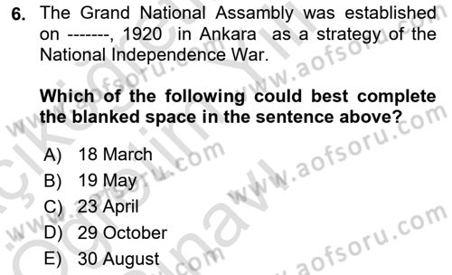 Turkish Politics Dersi 2021 - 2022 Yılı Yaz Okulu Sınav Soruları 6. Soru
