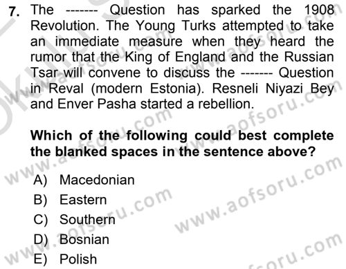 Turkish Politics Dersi 2021 - 2022 Yılı Yaz Okulu Sınav Soruları 7. Soru