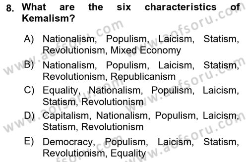 Turkish Politics Dersi 2021 - 2022 Yılı Yaz Okulu Sınav Soruları 8. Soru