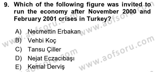 Turkish Politics Dersi 2021 - 2022 Yılı Yaz Okulu Sınav Soruları 9. Soru