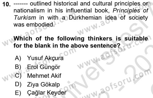 Turkish Politics Dersi 2022 - 2023 Yılı Yaz Okulu Sınav Soruları 10. Soru