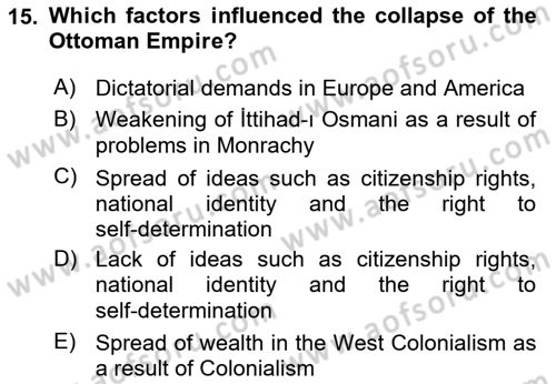 Turkish Politics Dersi 2022 - 2023 Yılı Yaz Okulu Sınav Soruları 15. Soru