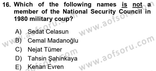 Turkish Politics Dersi 2022 - 2023 Yılı Yaz Okulu Sınav Soruları 16. Soru