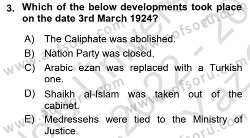 Turkish Politics Dersi 2022 - 2023 Yılı Yaz Okulu Sınav Soruları 3. Soru